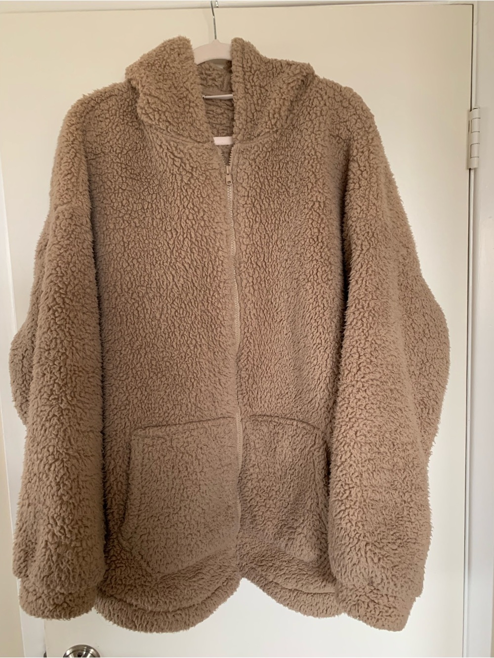 SO Women’s Plus Size 3X Cozy Brown Teddy Sherpa Jacket With Full Zipper and Hood